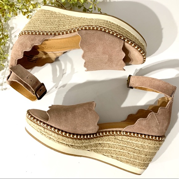 Crown Vintage Shoes - Crown Vintage Blush Scalloped Suede Espadrilles